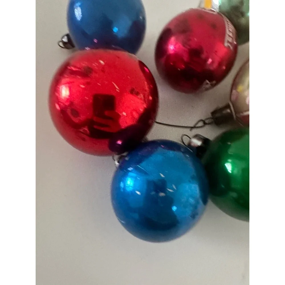 Vtg Poland Pink Flower Shiny Brite USA‎ Glass Ball Christmas Ornament Set 9